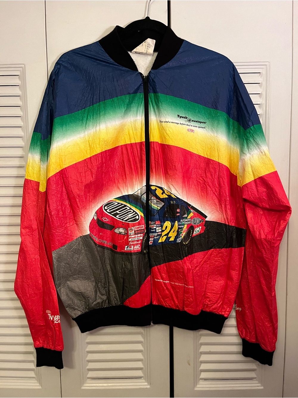 Vintage Jeff Gordon Nascar Multicolor Tyvex Jacket Racing Car Graphic